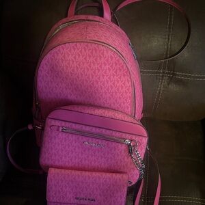 Michael Kors Fuchsia Backpack and Wallet Set